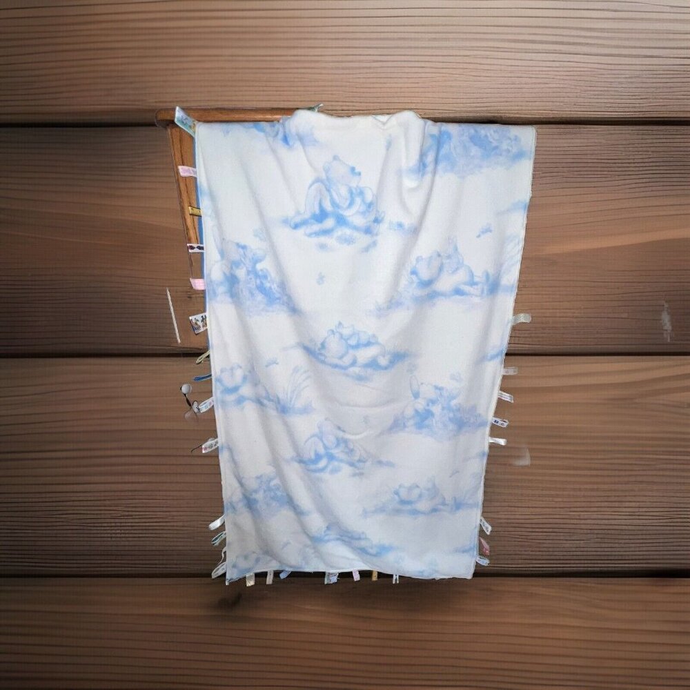 Winnie The Pooh And Friends Baby Blanket With Soothing Tabs Blue Size 31 X 49‎